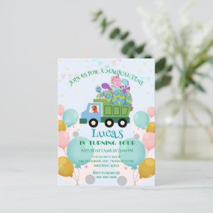 Grappige dinosaurus vuilniswagen Verjaardagsfeestn Briefkaart