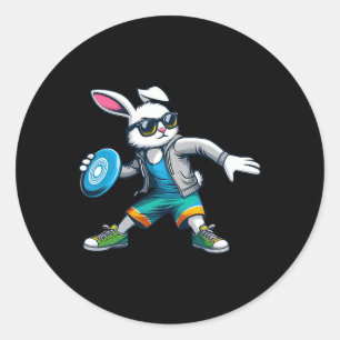 Grappige Discgolf Speler Konijn Kinderen Vrouwen M Ronde Sticker