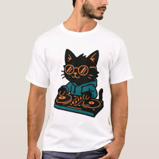 Grappige DJ Black Cat T-shirt