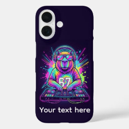 Grappige DJ Capybara Cool 67 tie-dye Neon Muziek F iPhone 16 Hoesje