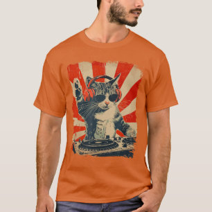 Grappige DJ Kat Disco Soundech Hoofdtelefoon Muzie T-shirt