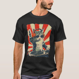 Grappige DJ Kat met Hoofdtelefoon Retro Muziek Lie T-shirt