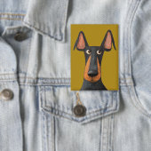 Grappige Doberman Hond Zwart Tan Mosterdgeel Button (Insitu)