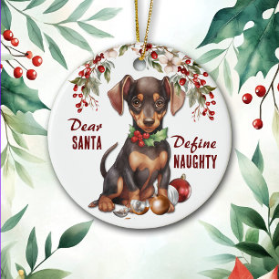 Grappige Doberman Pinscher Pup Definieer ondeugend Keramisch Ornament
