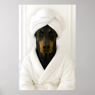 Grappige Dobermann-badkamerprint, Dobermann in Poster