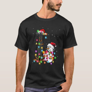 Grappige Dobermann-hond Kerst T-shirt Sneeuwman Ke