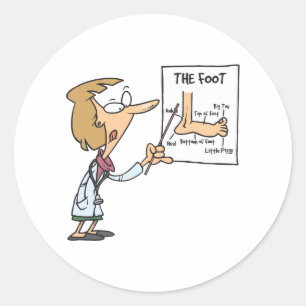 Grappige dokter leert voet anatomie ronde sticker