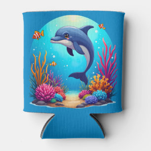 Grappige dolfijn in het levendige koraalrif blikjeskoeler