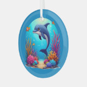 Grappige dolfijn in het levendige koraalrif glas ornament (Voorkant links)