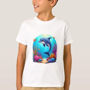 Grappige dolfijn in het levendige koraalrif t-shirt