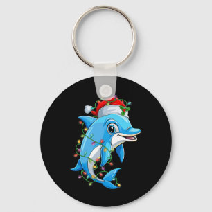 Grappige Dolfijn Kerstman Hoed Kerstboom Lights Xm Sleutelhanger