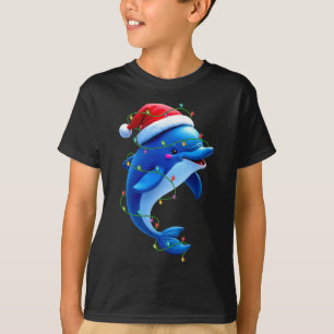Grappige Dolfijn Kerstman Hoed Kerstboom Lights Xm T-shirt