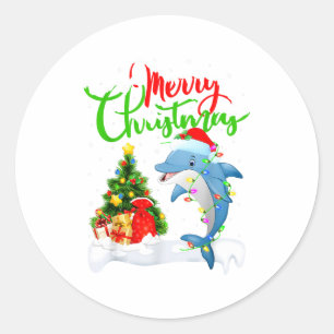 Grappige Dolfijn Vis Liefhebber Kerst Verlichting Ronde Sticker