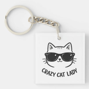 Grappige "Dolle Kat Vrouw" Acryl Sleutelhanger