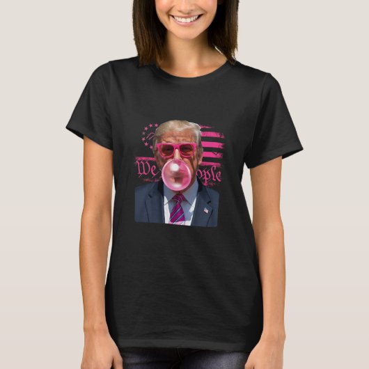 Grappige Donald Trump Bubble Gum Roze 4 juli Ameri T-shirt (Voorkant)