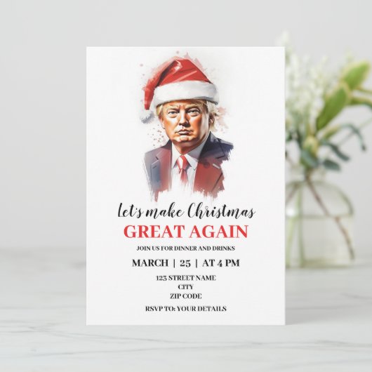 Grappige Donald Trump kerst uitnodiging (Staand voorkant)