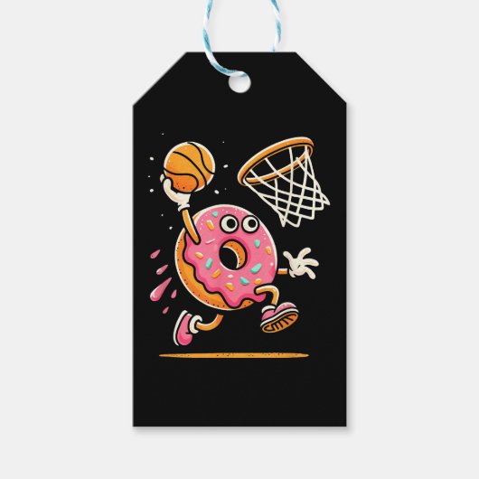 Grappige Donut Dunking Basketbal Voedsel Kampioen  Cadeaulabel (Voorkant)