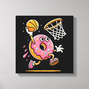 Grappige Donut Dunking Basketbal Voedsel Kampioen Canvas Afdruk