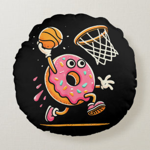 Grappige Donut Dunking Basketbal Voedsel Kampioen Rond Kussen