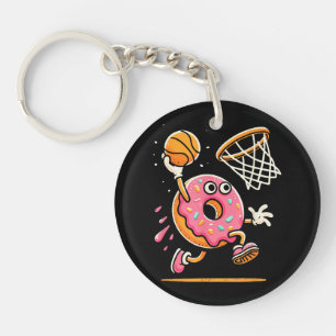 Grappige Donut Dunking Basketbal Voedsel Kampioen Sleutelhanger