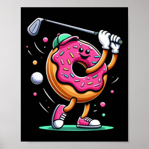 Grappige Donut Golfende Golfer Eten Kampioen Sport Poster
