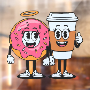 Grappige Donut Winkel Koffie en Donuts Samen Raamsticker