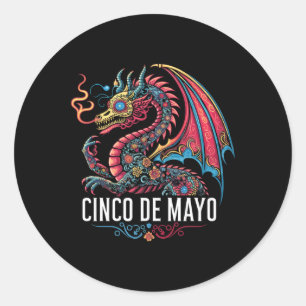 Grappige draak Cinco de Mayo Sugar Skull Flower Me Ronde Sticker
