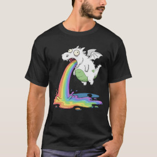Grappige Draak die Regenboog Kotsende Cartoon T-shirt