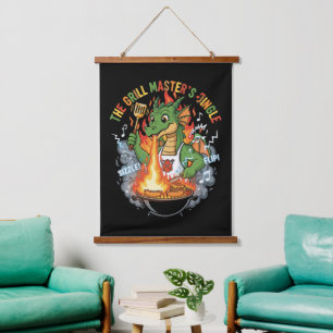 Grappige Draak Grill Meester BBQ & Grill Cartoon Hangend Wandkleed
