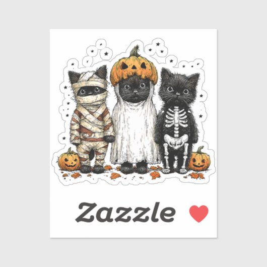 Grappige drie Halloween katten Sticker (Vel)