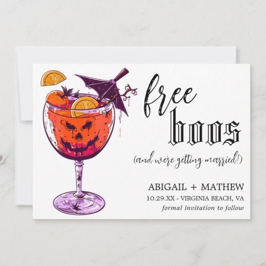 Grappige Drink Gratis Boos Foto Halloween Bruiloft Save The Date (Voorkant)