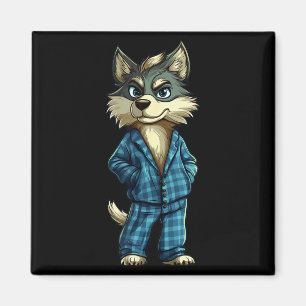 Grappige Dromerige Wolf In Pyjama Outfit Voor Slap Magneet