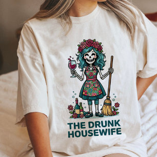 Grappige Dronken Huisvrouw Skelet Met Wijn Tri-Blend Shirt