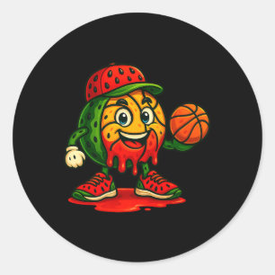 Grappige druipende watermeloen basketbal watermelo ronde sticker