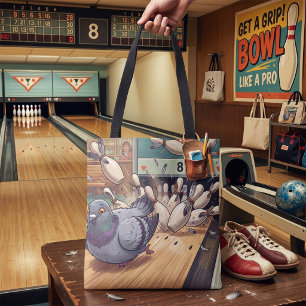 Grappige Duif Bowling Strike Cartoon Kunst Draagtas