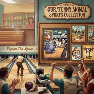 Grappige Duif Bowling Strike Cartoon Kunst Poster
