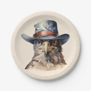 Grappige duif met een cowboy pet, waterverf papieren bordje