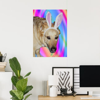 Grappige Duitse Herder Hond & Paashaas Ooren Poster