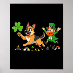 Grappige Duitse herder klaver St. Patrick's Day vr Poster