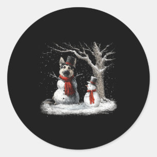 Grappige Duitse Herdershond In De Sneeuw Boom Kers Ronde Sticker