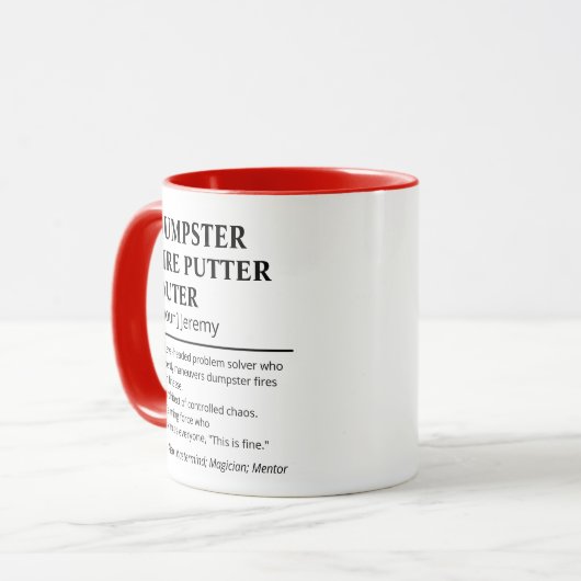 Grappige Dumpster Fire Putter-Outer Definition Mok (Voorkant links)
