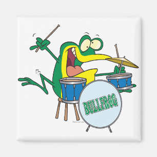 grappige dwaze cartoon kikker drummer cartoon magneet