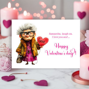 Grappige Eccentrieke Chagrijnige Oude Dame Valenti Feestdagenkaart