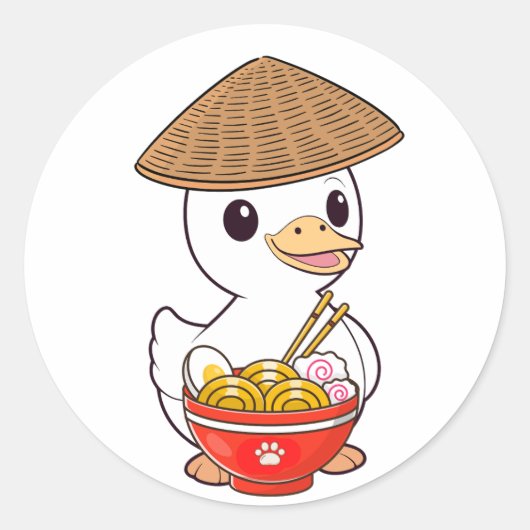 Grappige eend eet noedels ronde sticker (Voorkant)