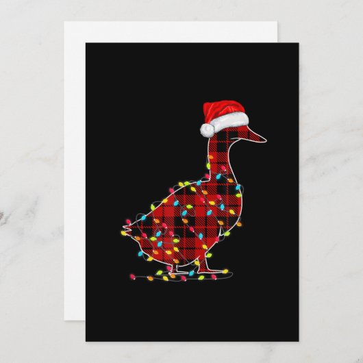 Grappige Eend Kerstlicht Rode Geruite Bijpassend Feestdagenkaart (Voorkant / Achterkant)
