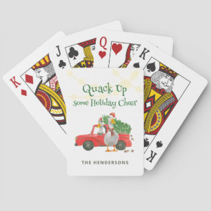 Grappige eend kwaakt wat kerstvreugde pokerkaarten