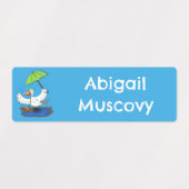 Grappige eend met paraplu gepersonaliseerde cartoo labels (Design 1)