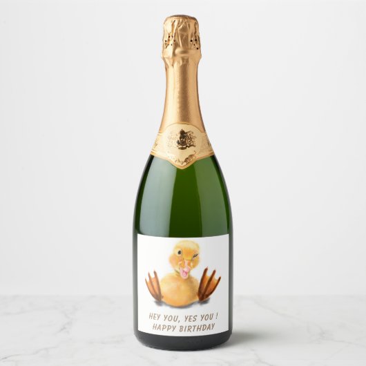Grappige eend mousserende wijn Verjaardag etikette Sparkling Wijnetiket (Voorkant)