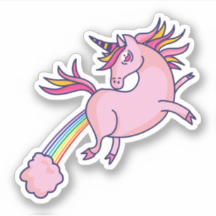 Grappige Eenhoorn die Regenbogen Laat Vliegen Cart Sticker