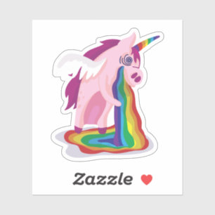 Grappige Eenhoorn die Regenboog Braakt Zieke Vorm Sticker